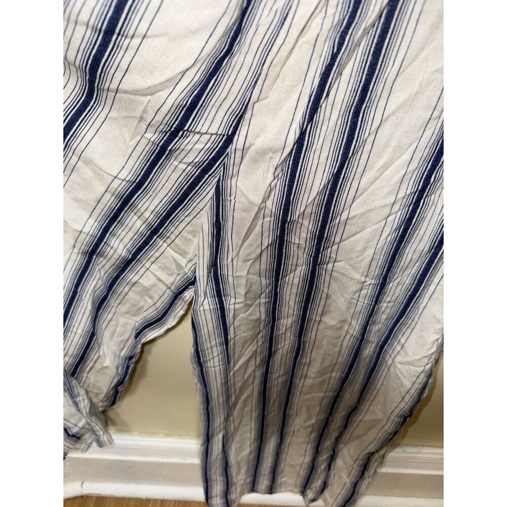Lily Rose NWT Linen Blend Navy Cream Striped Jumpsuit Size L Wide Leg Pockets - Picture 8 of 11